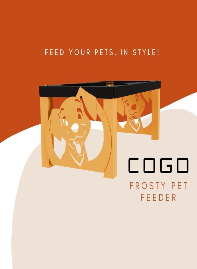 كوجو وعاء طعام COGO Frosty للحيوانات الأليفة | وعاءان من الفولاذ المقاوم للصدأ (سعة كل منهما 800 مل) | أوعية طعام مرتفعة للكلاب والقطط متوسطة وكبيرة الحجم | 5.5 × 7.5 × 15 بوصة | إطار معدني قوي وثابت | اللون: برتقالي - Image 3